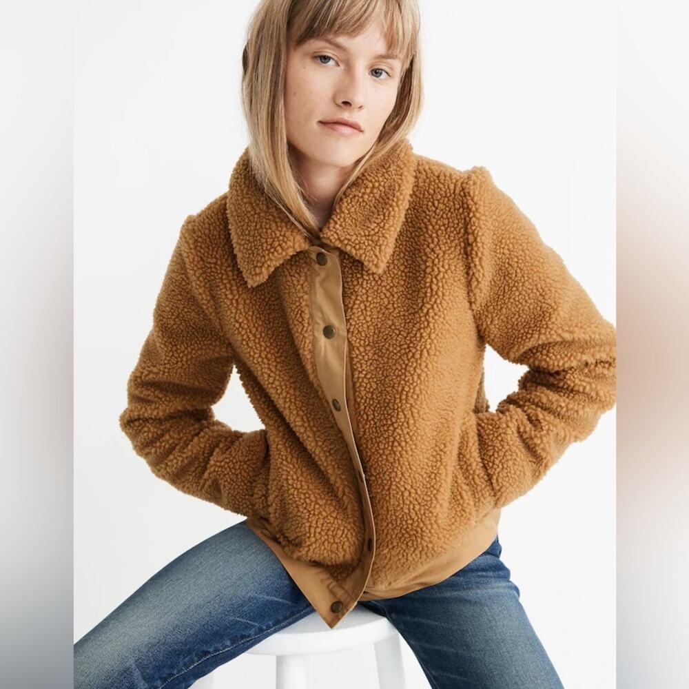 Madewell Portland Teddy Sherpa Fleece Jacket Snap Button Boxy Size Medium